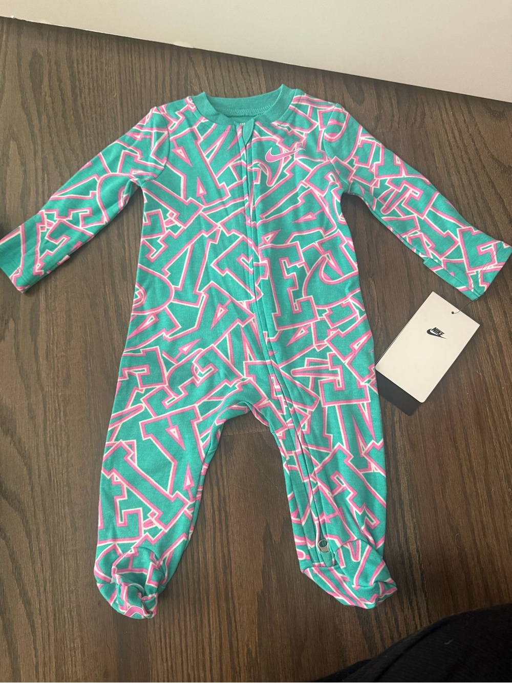 Nike Teal & Pink Graphic Baby Footie One-Piece
